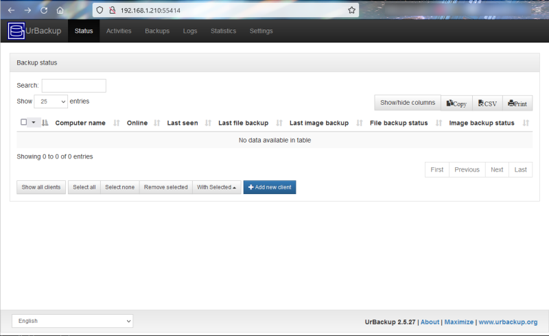 Pagina Pringipala UrBackup
